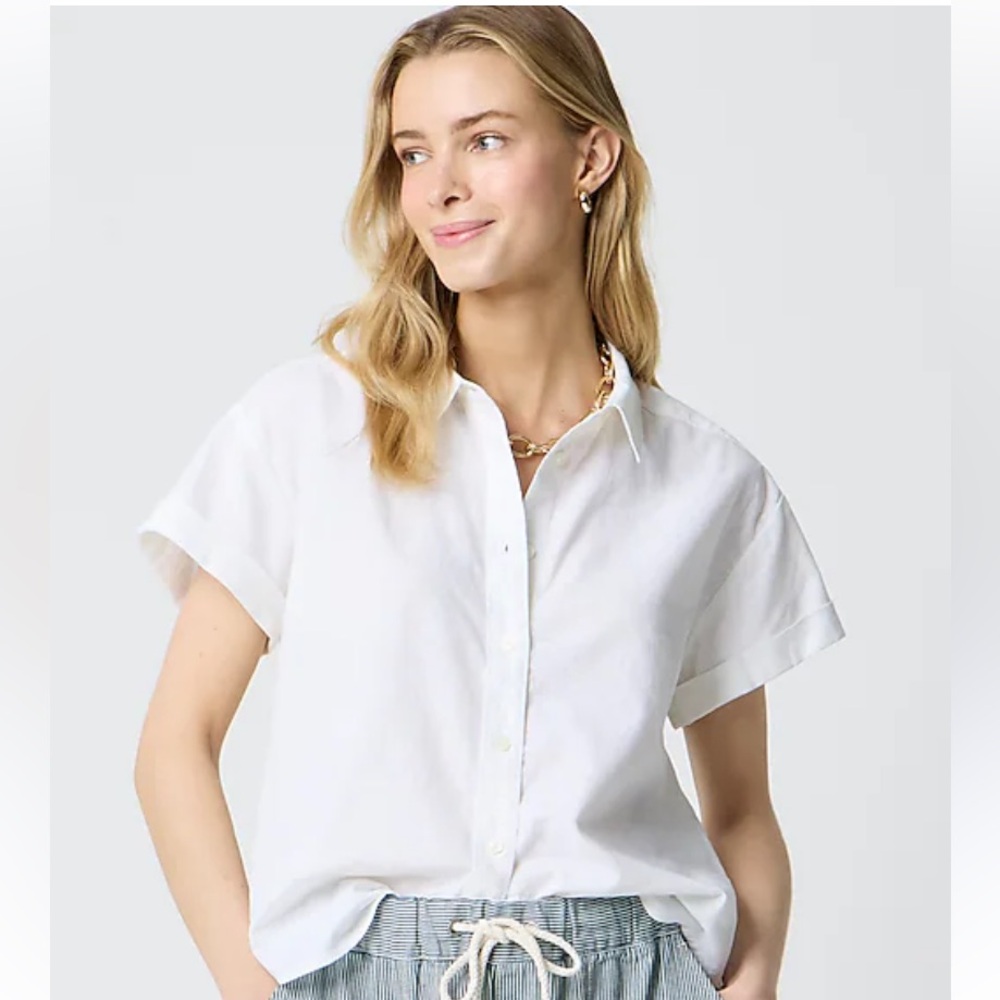 J. Crew Factory White Short-Sleeve Button-Down Shirt